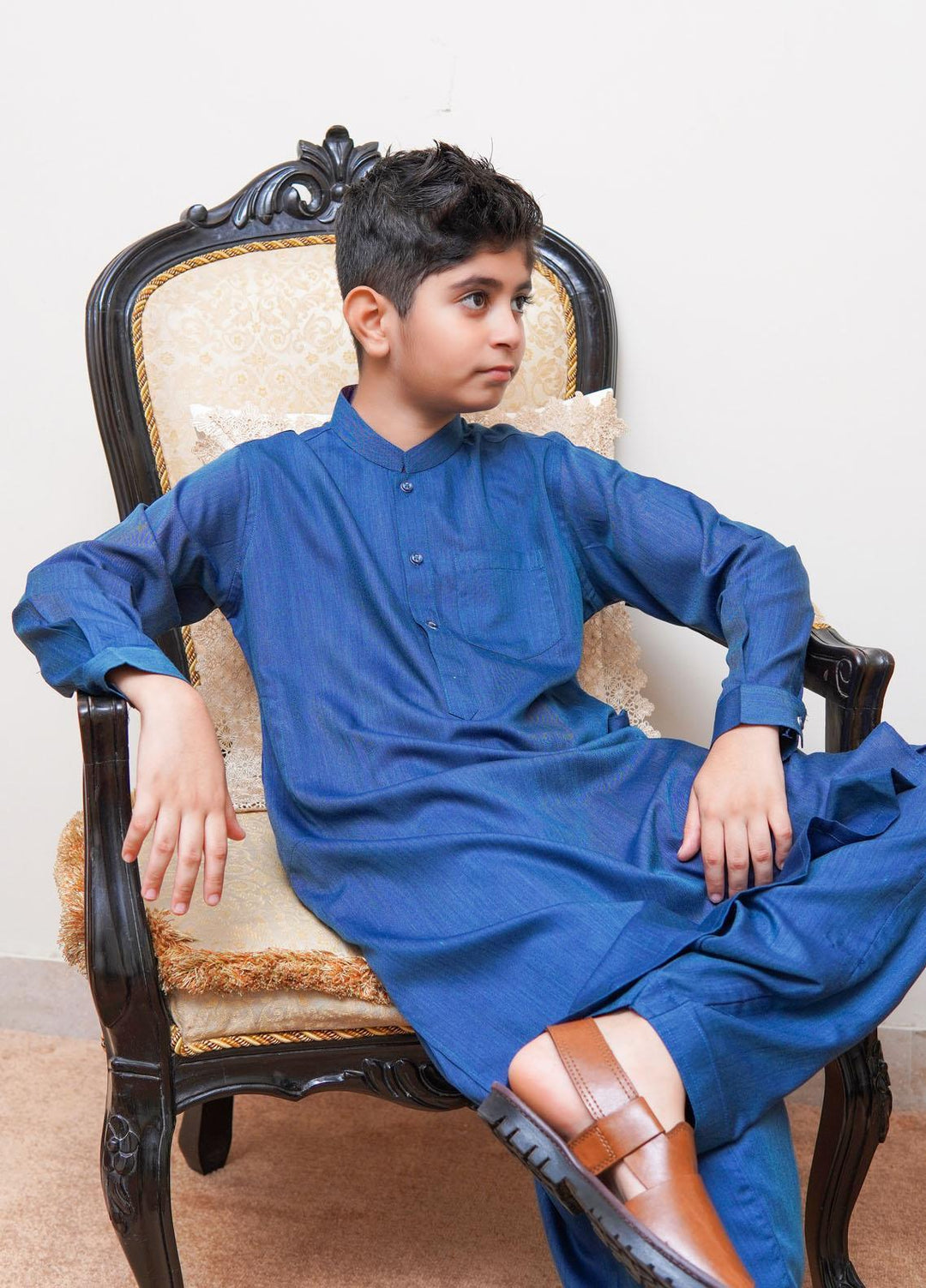 Real Image Wash N Wear Regular Fit Kurta Shalwar for Kids -  KP-59 Blue