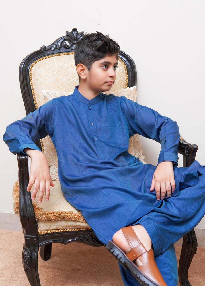 Real Image Wash N Wear Regular Fit Kurta Shalwar for Kids -  KP-59 Blue