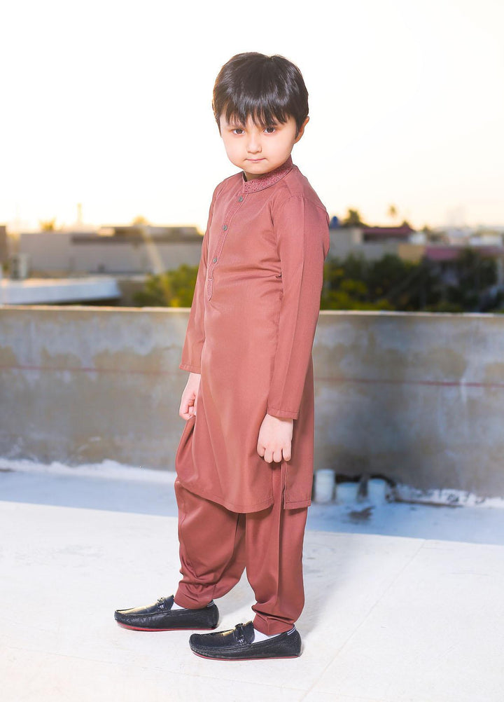 Real Image Wash N Wear Formal Kameez Shalwar for Boys -  22ks018-Copper