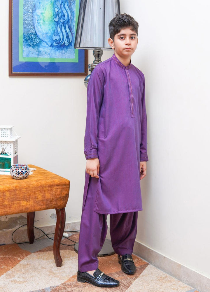 Real Image Wash N Wear Regular Fit Kurta Shalwar for Kids -  KS-023 Purple