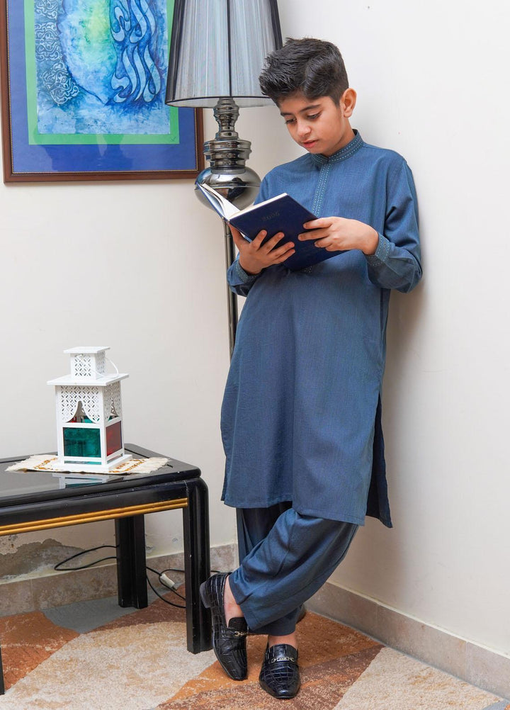 Real Image Wash N Wear Regular Fit Kurta Shalwar for Kids -  KS-023 Green
