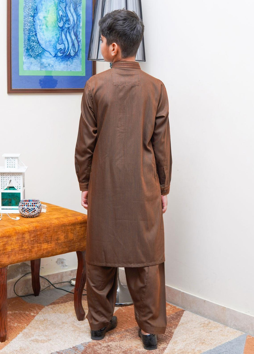 Real Image Wash N Wear Regular Fit Kurta Shalwar for Kids -  KS-023 Brown