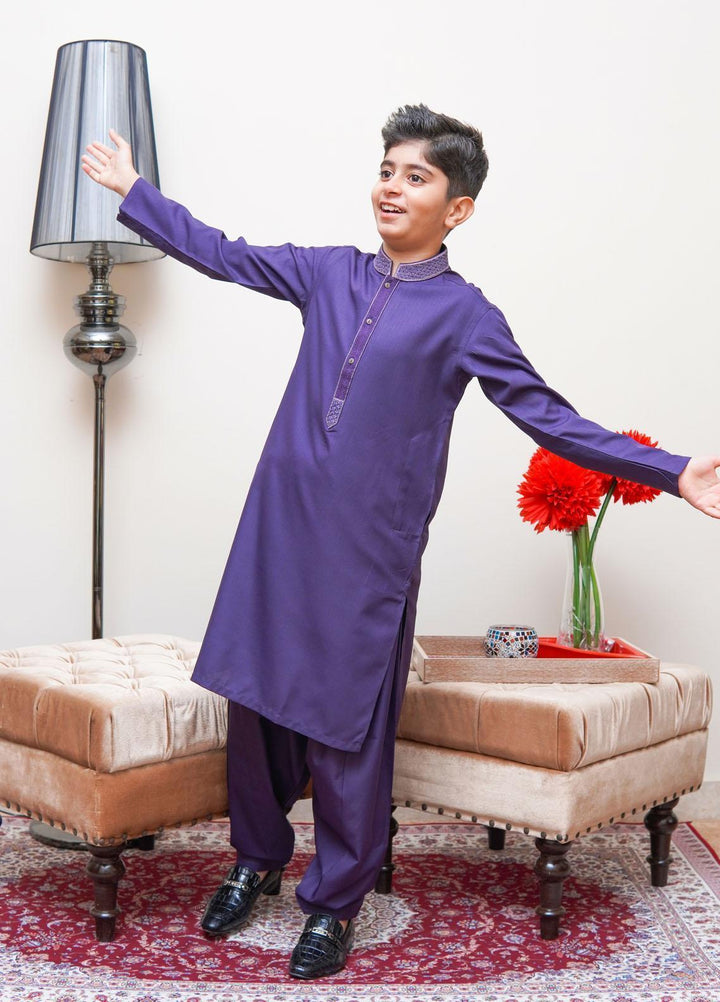 Real Image Wash N Wear Slim Fit Kurta Shalwar for Kids -  KS-016 Slim Fit Purple