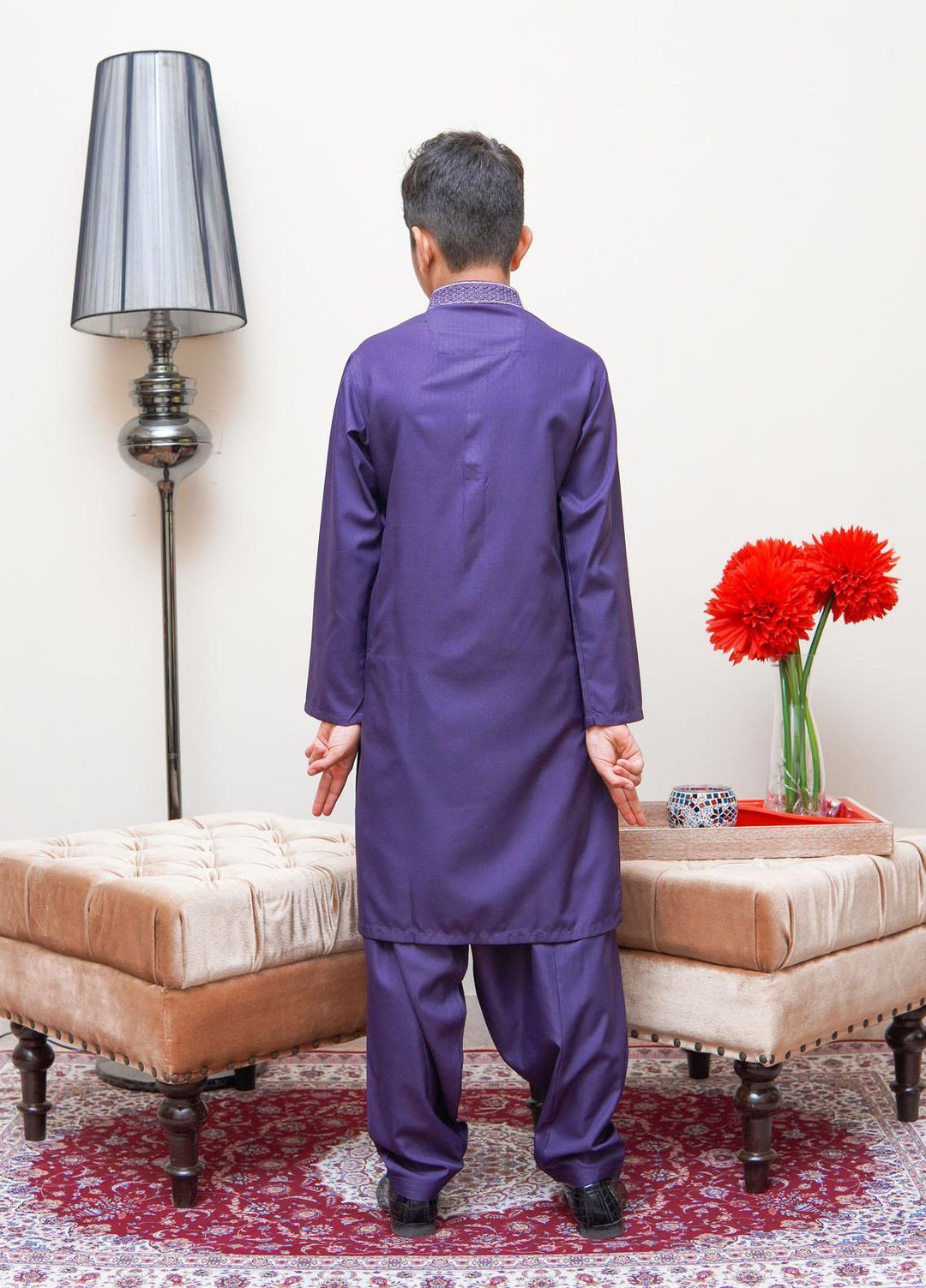 Real Image Wash N Wear Slim Fit Kurta Shalwar for Kids -  KS-016 Slim Fit Purple
