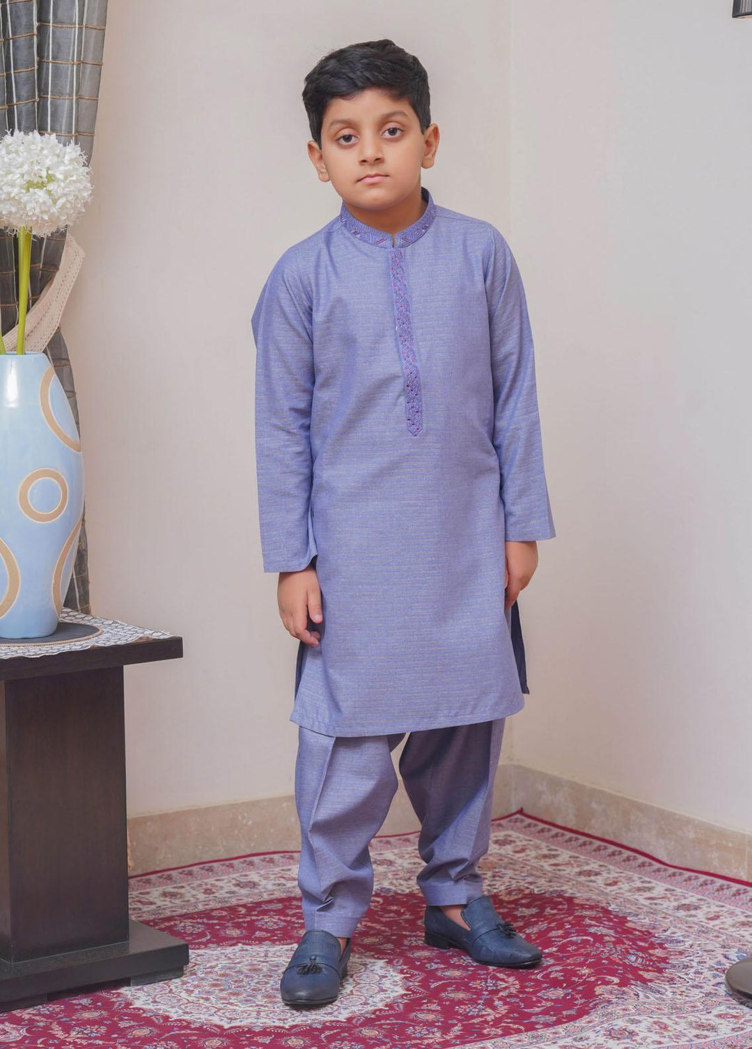 Real Image  Formal Boys Kameez Shalwar -  KS-025 Purple