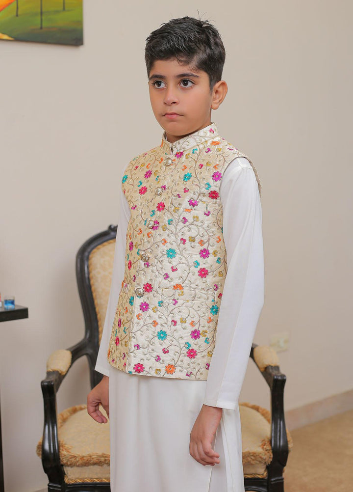 Real Image Raw Silk Smart Fit Waistcoat for Kids -  OKW-017 Pearl Multi