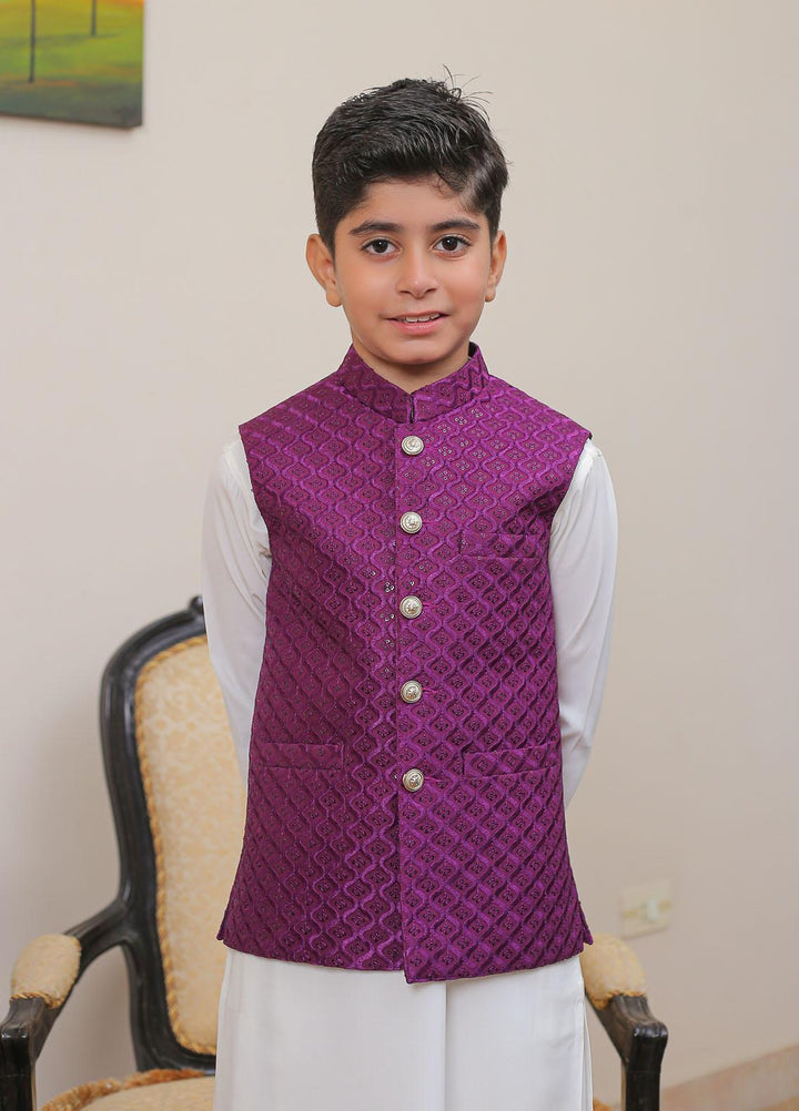 Real Image Raw Silk Smart Fit Waistcoat for Kids -  OKW-018 Purple