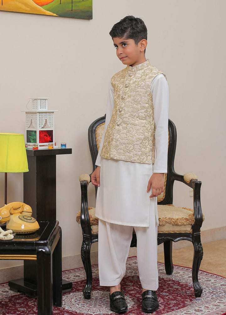 Real Image Raw Silk Smart Fit Waistcoat for Kids -  OKW-019 Gold