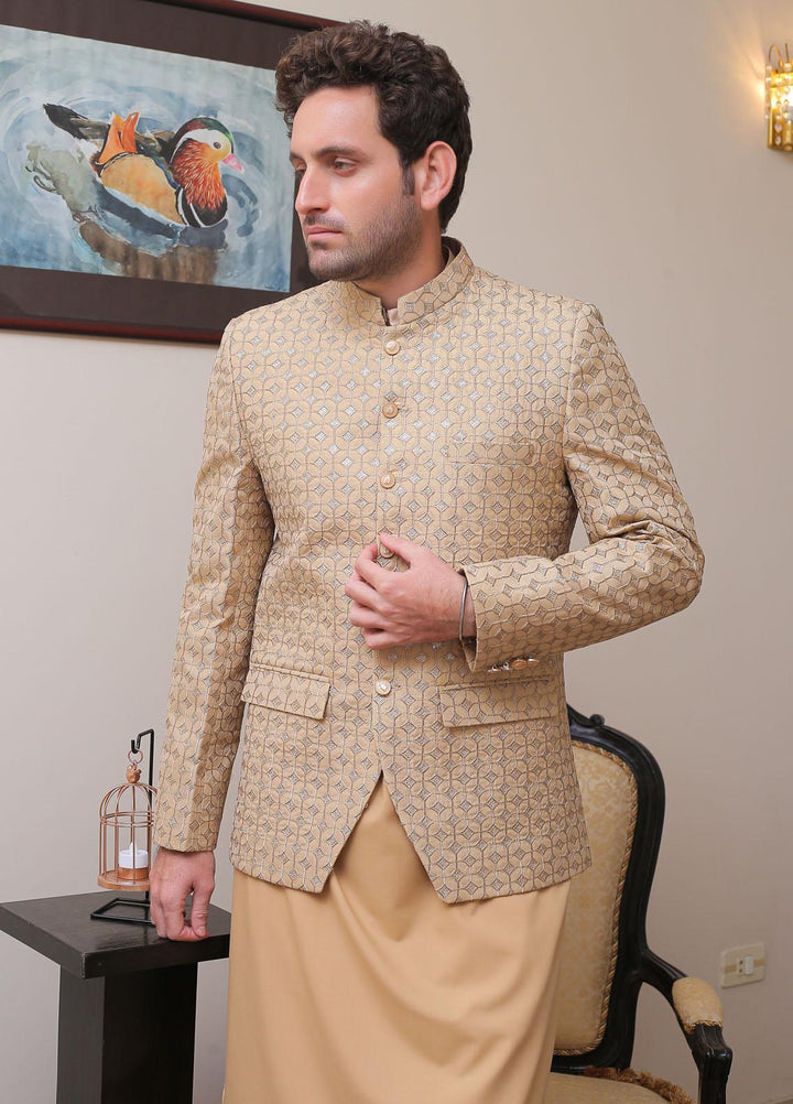 Real Image Raw Silk Formal Prince Coat for Men -  OPC - 011 Beige Gold