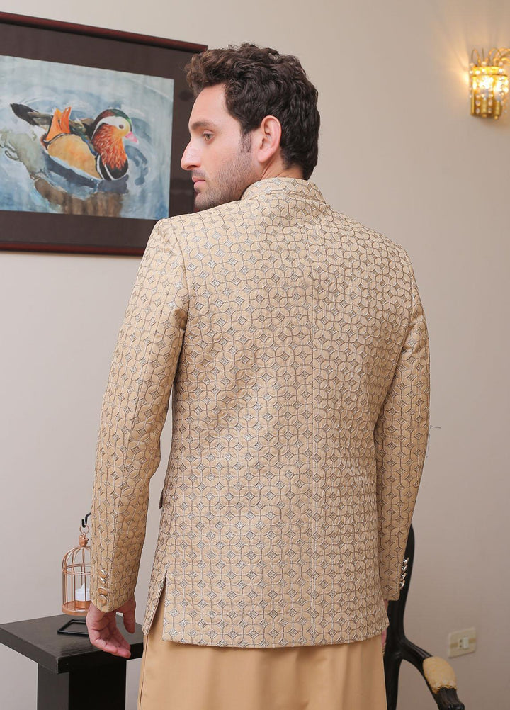 Real Image Raw Silk Formal Prince Coat for Men -  OPC - 011 Beige Gold