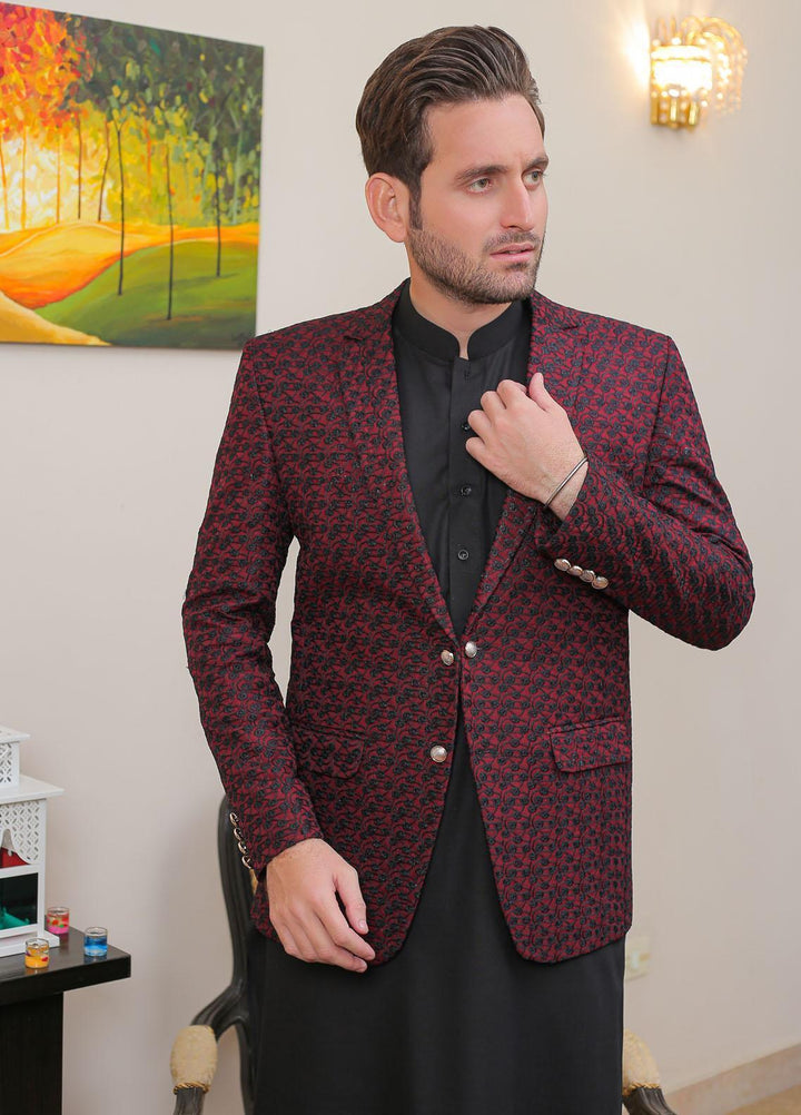 Real Image Raw Silk Formal Prince Coat for Men -  OPC - 014 Blk Maroon