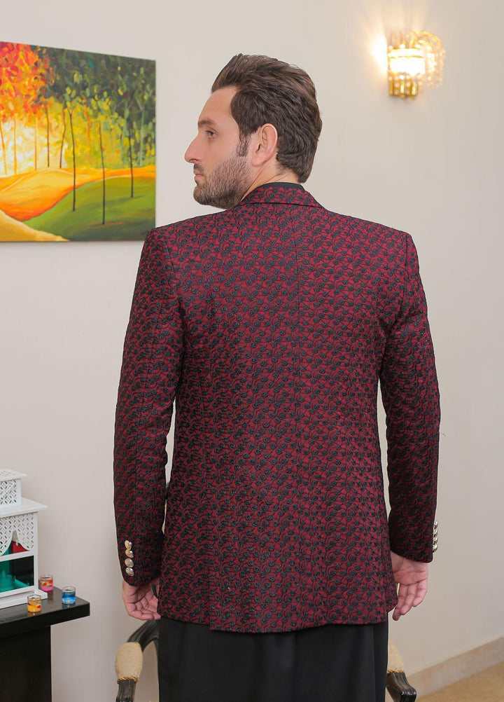 Real Image Raw Silk Formal Prince Coat for Men -  OPC - 014 Blk Maroon
