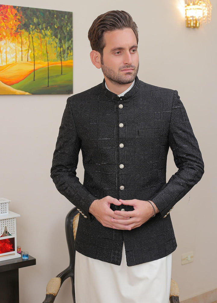 Real Image Raw Silk Formal Prince Coat for Men -  OPC - 015 Black