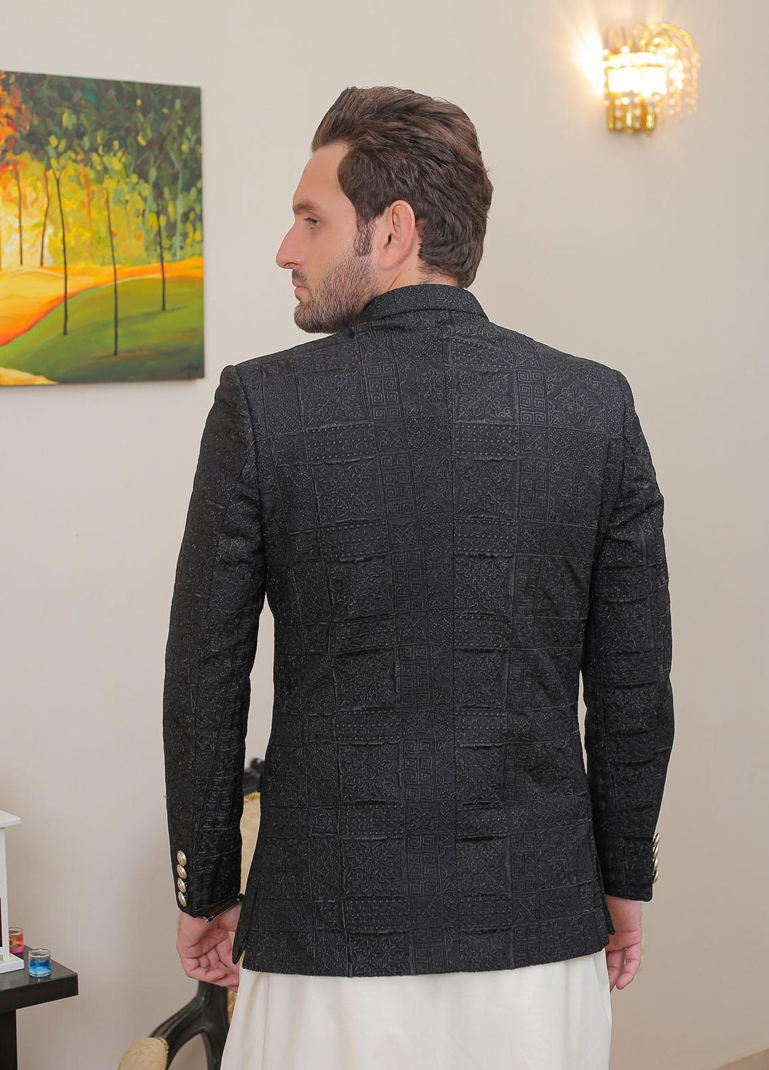 Real Image Raw Silk Formal Prince Coat for Men -  OPC - 015 Black