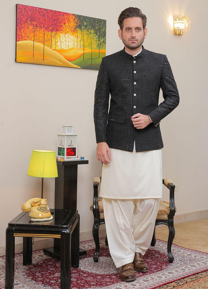 Real Image Raw Silk Formal Prince Coat for Men -  OPC - 015 Black