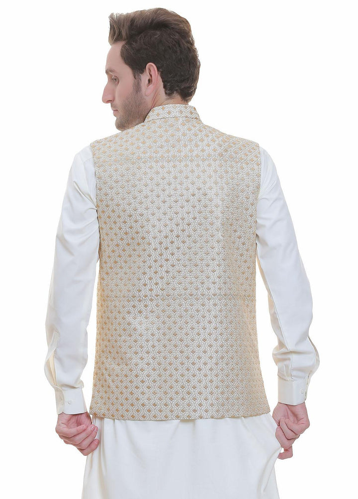 Real Image Jamawar  Waistcoats for Men -  W-100 Gold