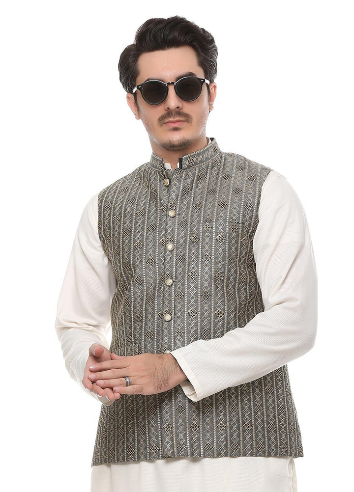 Real Image Jamawar  Men Waistcoats -  W-68 Grey