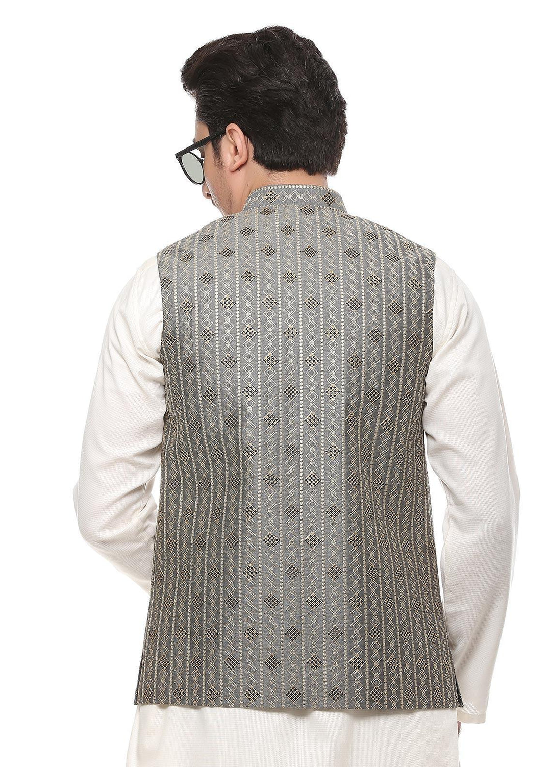 Real Image Jamawar  Men Waistcoats -  W-68 Grey