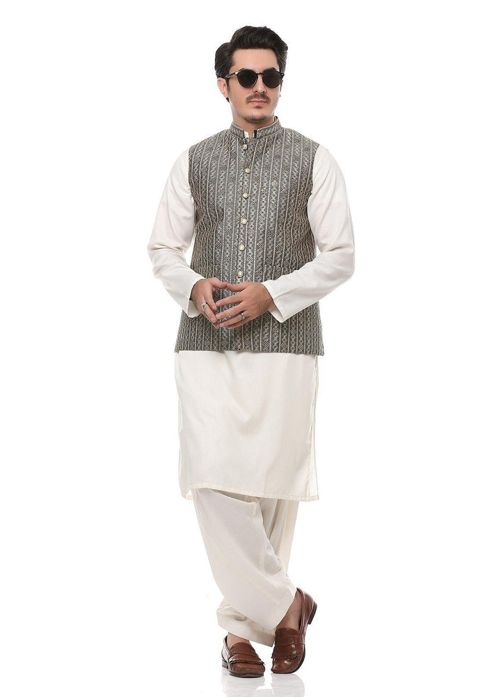 Real Image Jamawar  Men Waistcoats -  W-68 Grey