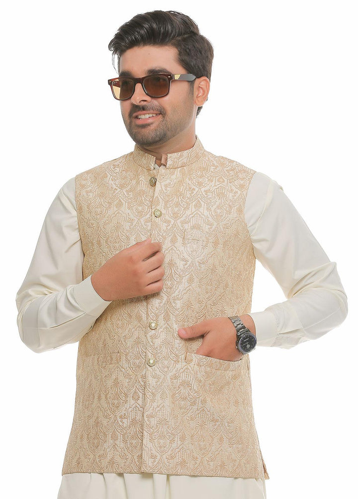 Real Image Jamawar  Men Waistcoats -  W-71 Beige