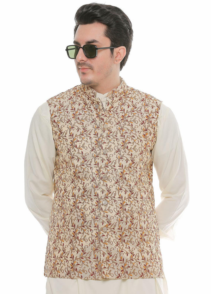 Real Image Jamawar  Men Waistcoats -  W-82 Gold