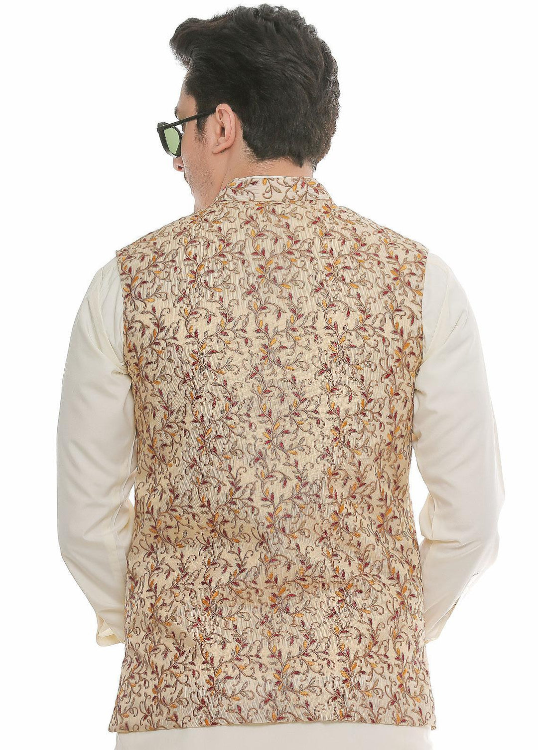 Real Image Jamawar  Men Waistcoats -  W-82 Gold