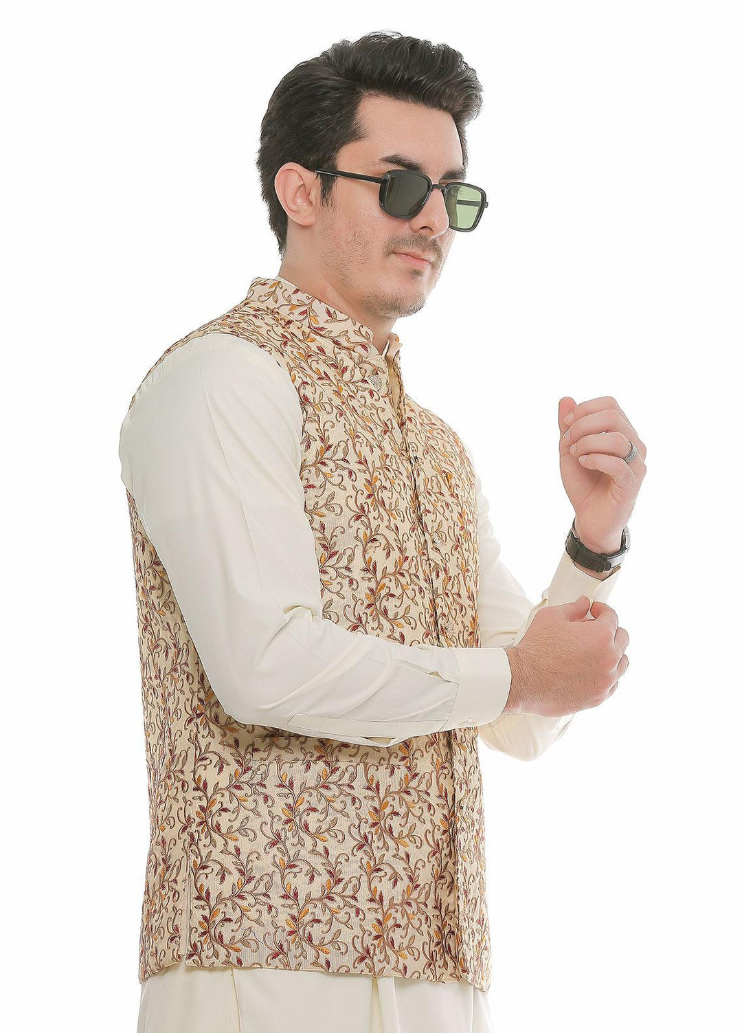 Real Image Jamawar  Men Waistcoats -  W-82 Gold