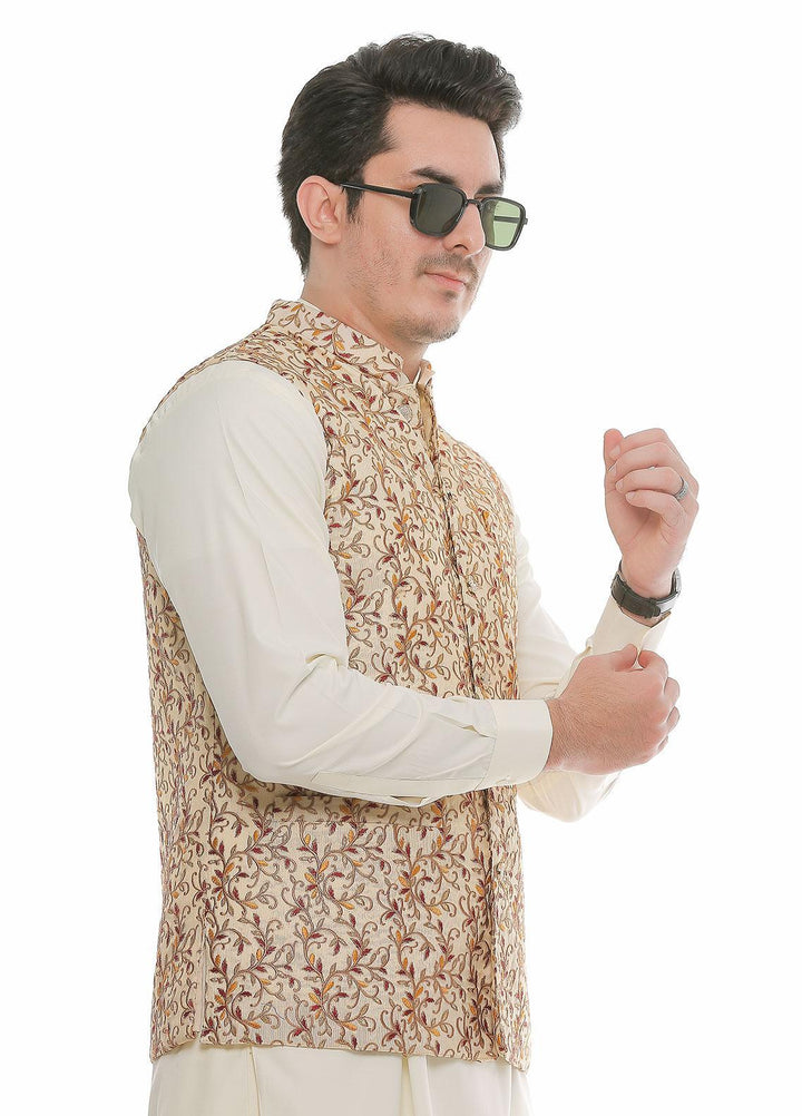 Real Image Jamawar  Men Waistcoats -  W-82 Gold