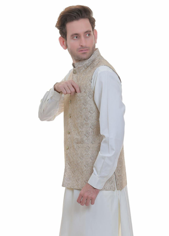 Real Image Jamawar  Men Waistcoats -  W-96 Gold