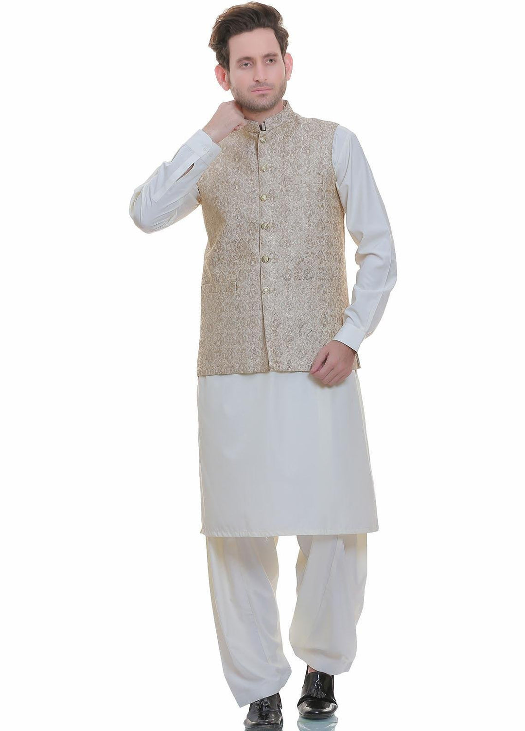 Real Image Jamawar  Men Waistcoats -  W-96 Gold