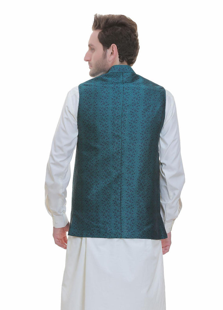 Real Image Jamawar  Men Waistcoats -  WP-88 Sea Green