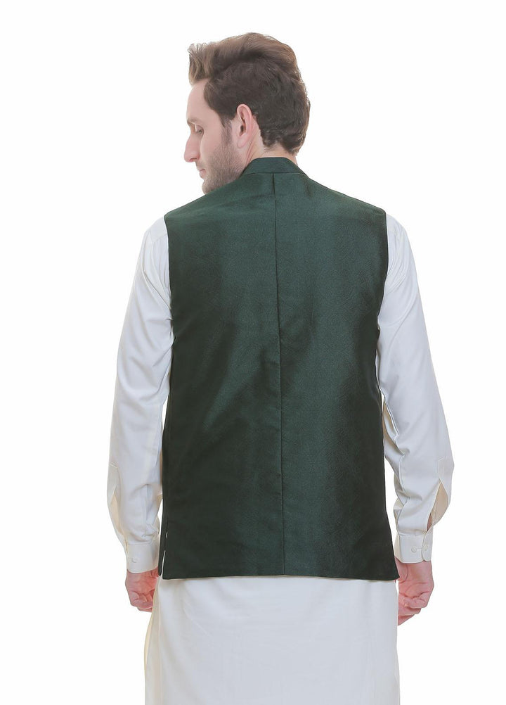 Real Image Jamawar  Waistcoats for Men -  WP-89 Green