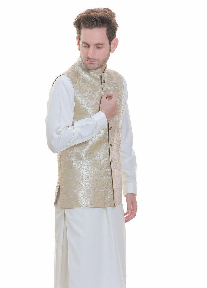Real Image Jamawar  Men Waistcoats -  WP-91 Gold