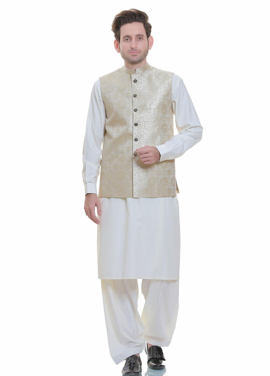 Real Image Jamawar  Men Waistcoats -  WP-91 Gold