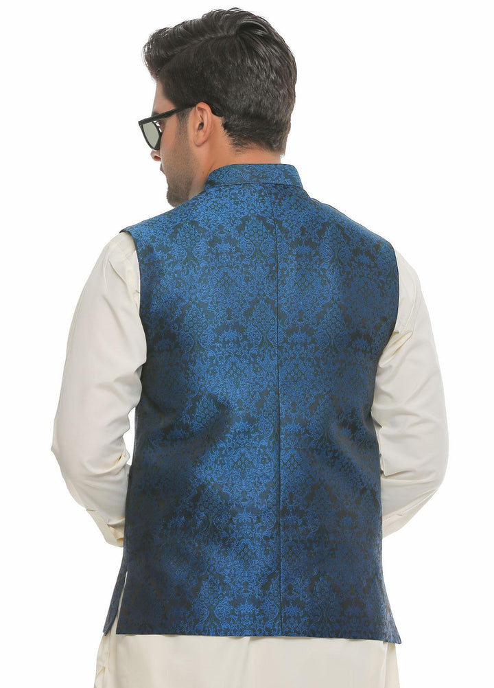 Real Image Jamawar  Men Waistcoats -  WP-92 Blue