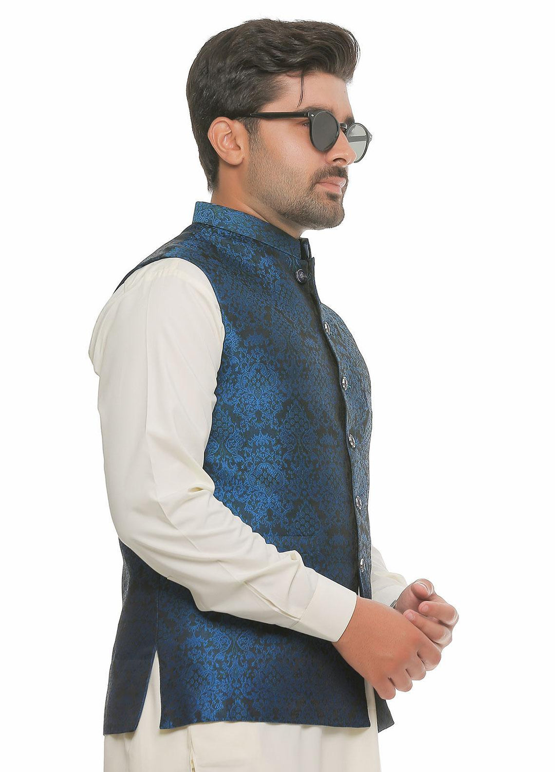 Real Image Jamawar  Men Waistcoats -  WP-92 Blue