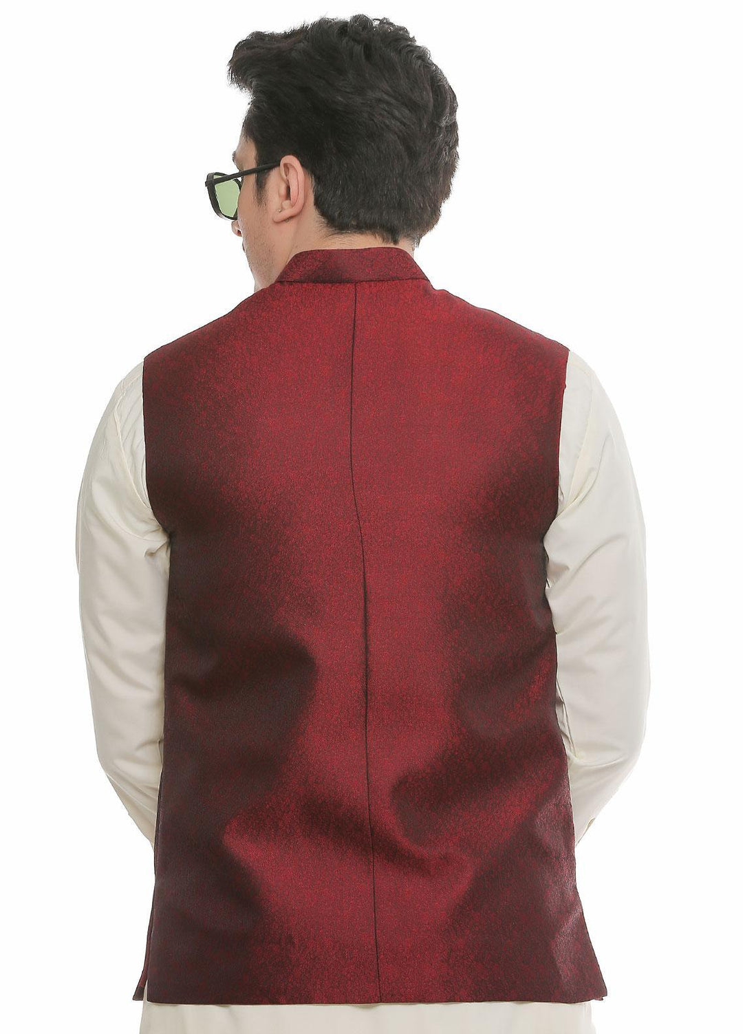 Real Image Jamawar  Waistcoats for Men -  WP-93 Maroon