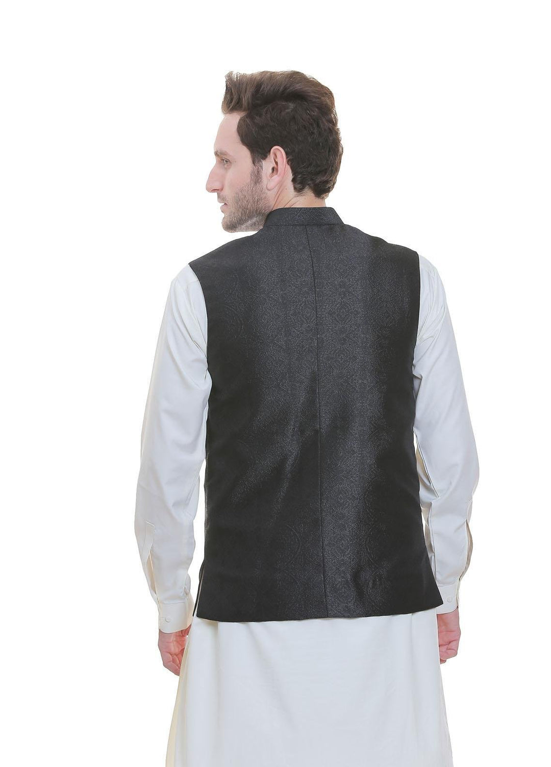 Real Image Jamawar  Waistcoats for Men -  WP-94 Black