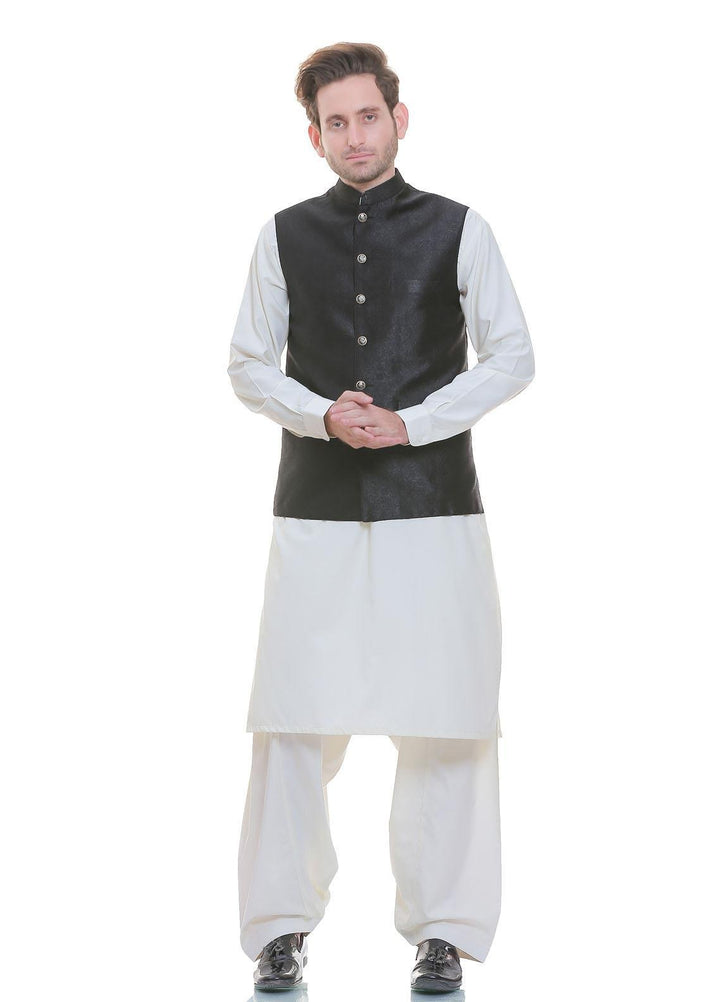 Real Image Jamawar  Waistcoats for Men -  WP-94 Black