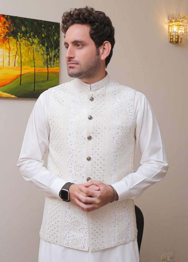 Real Image  Formal Waistcoat for Men -  W - 121 Off White
