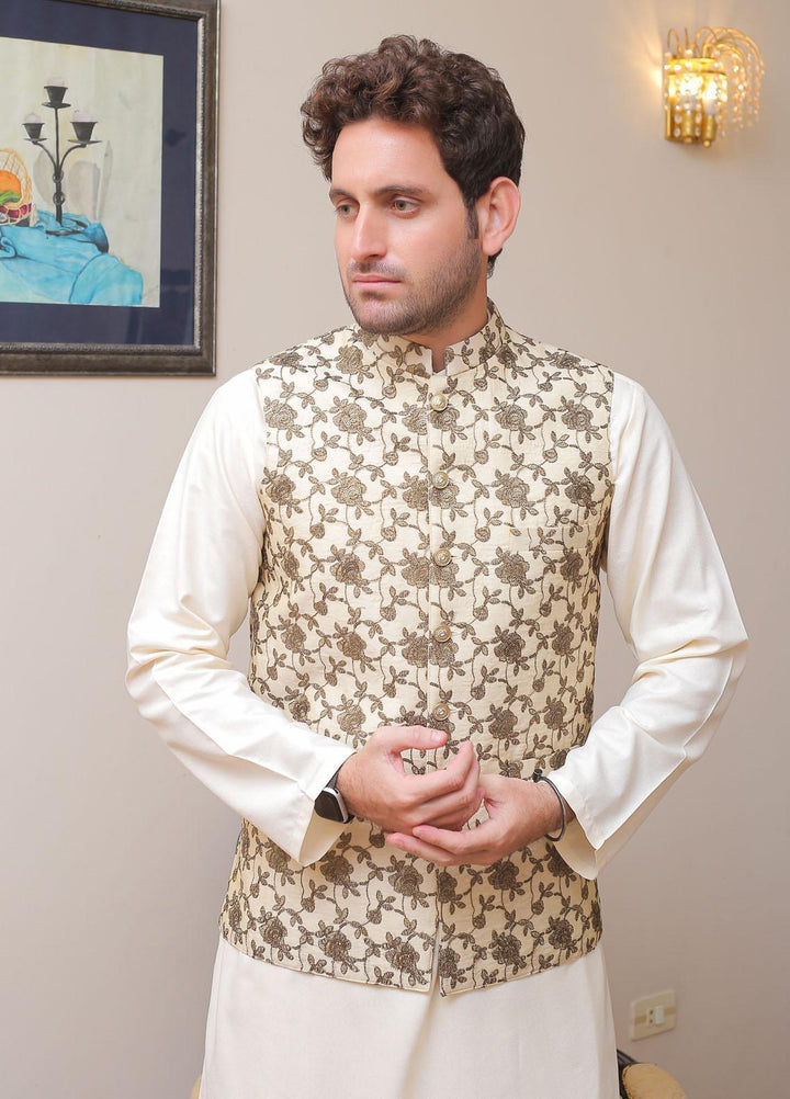 Real Image Cotton Silk Formal Waistcoat for Men -  OW - 012 Brown Gold