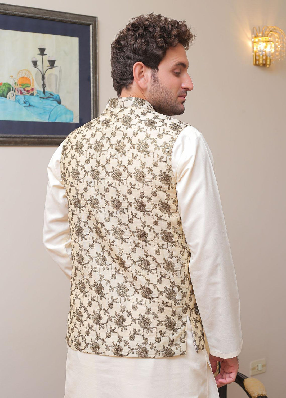 Real Image Cotton Silk Formal Waistcoat for Men -  OW - 012 Brown Gold