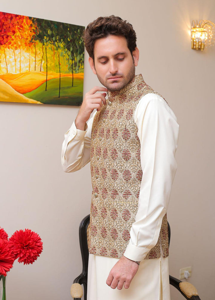 Real Image  Formal Waistcoat for Men -  W - 144 Gold Maroon