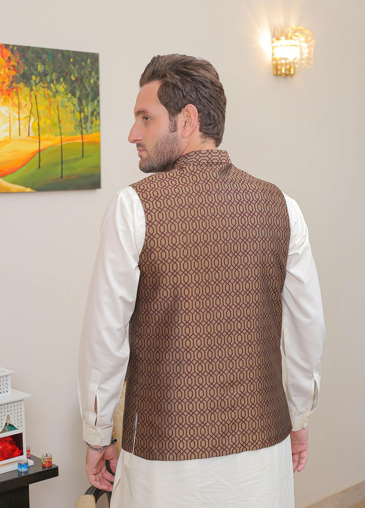Real Image  Formal Waistcoat for Men -  WP - 152 Maroon Gold