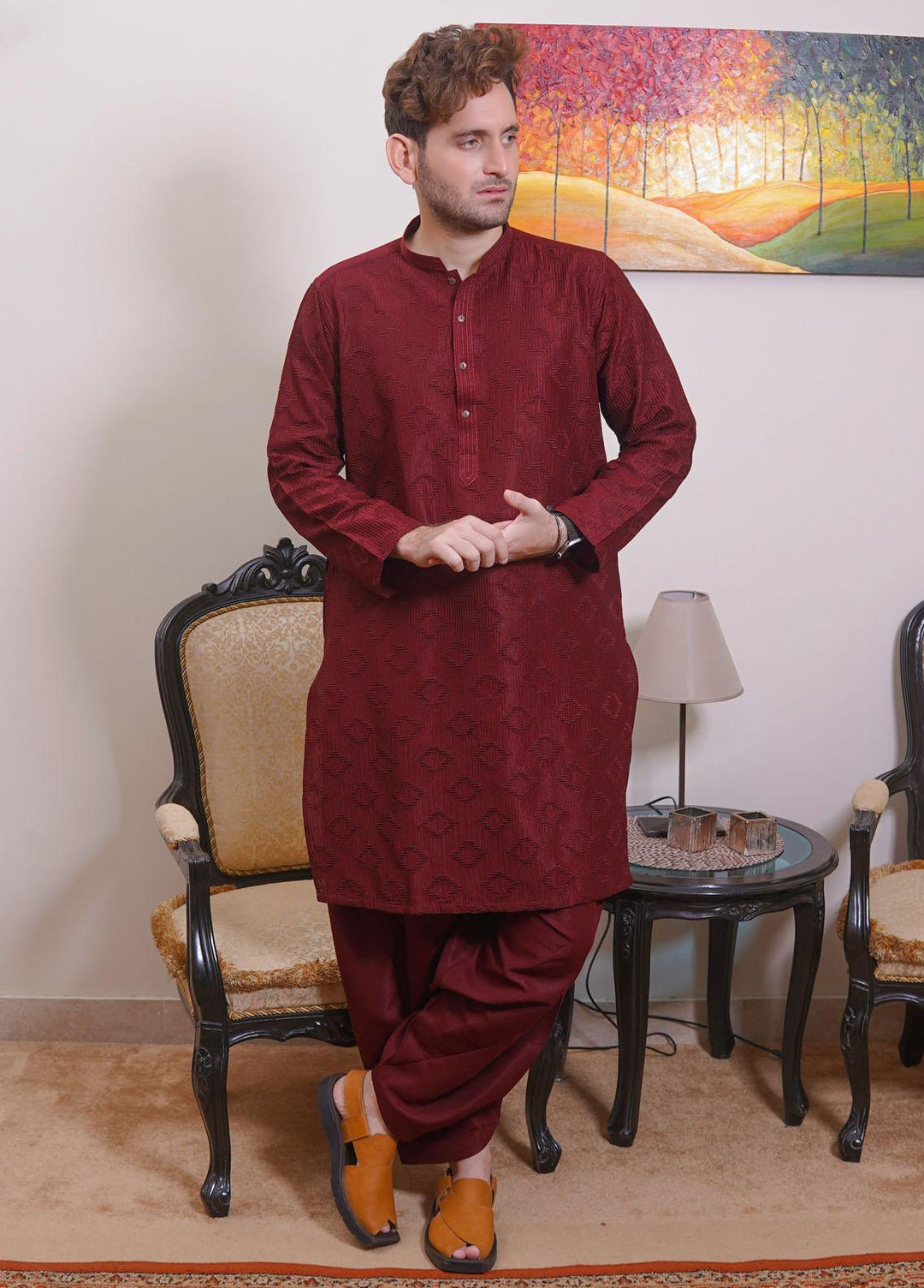Real Image Wash N Wear Formal Kameez Shalwar for Men -  D-489 Maroon