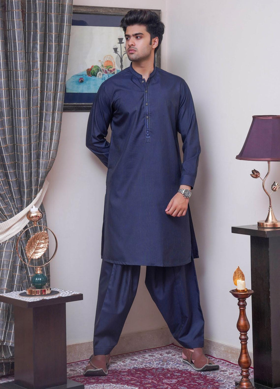 Real Image  Formal Kameez Shalwar for Men -  D-517 Blue