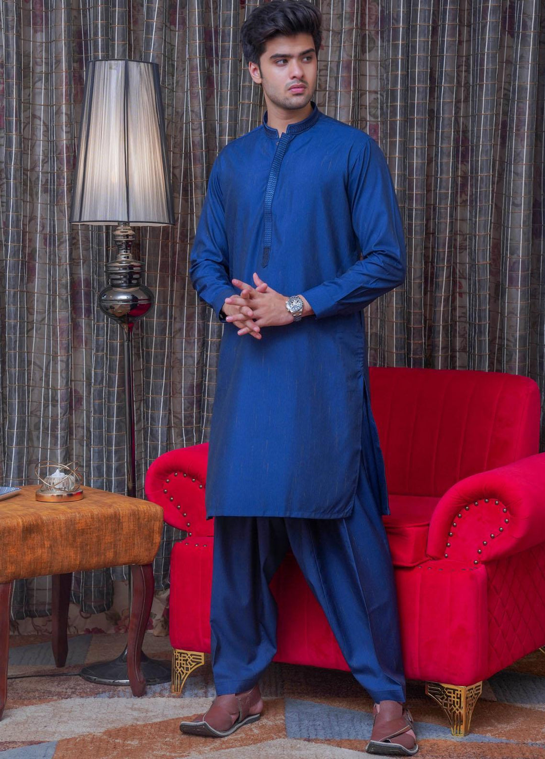 Real Image  Formal Kameez Shalwar for Men -  D-518 Blue
