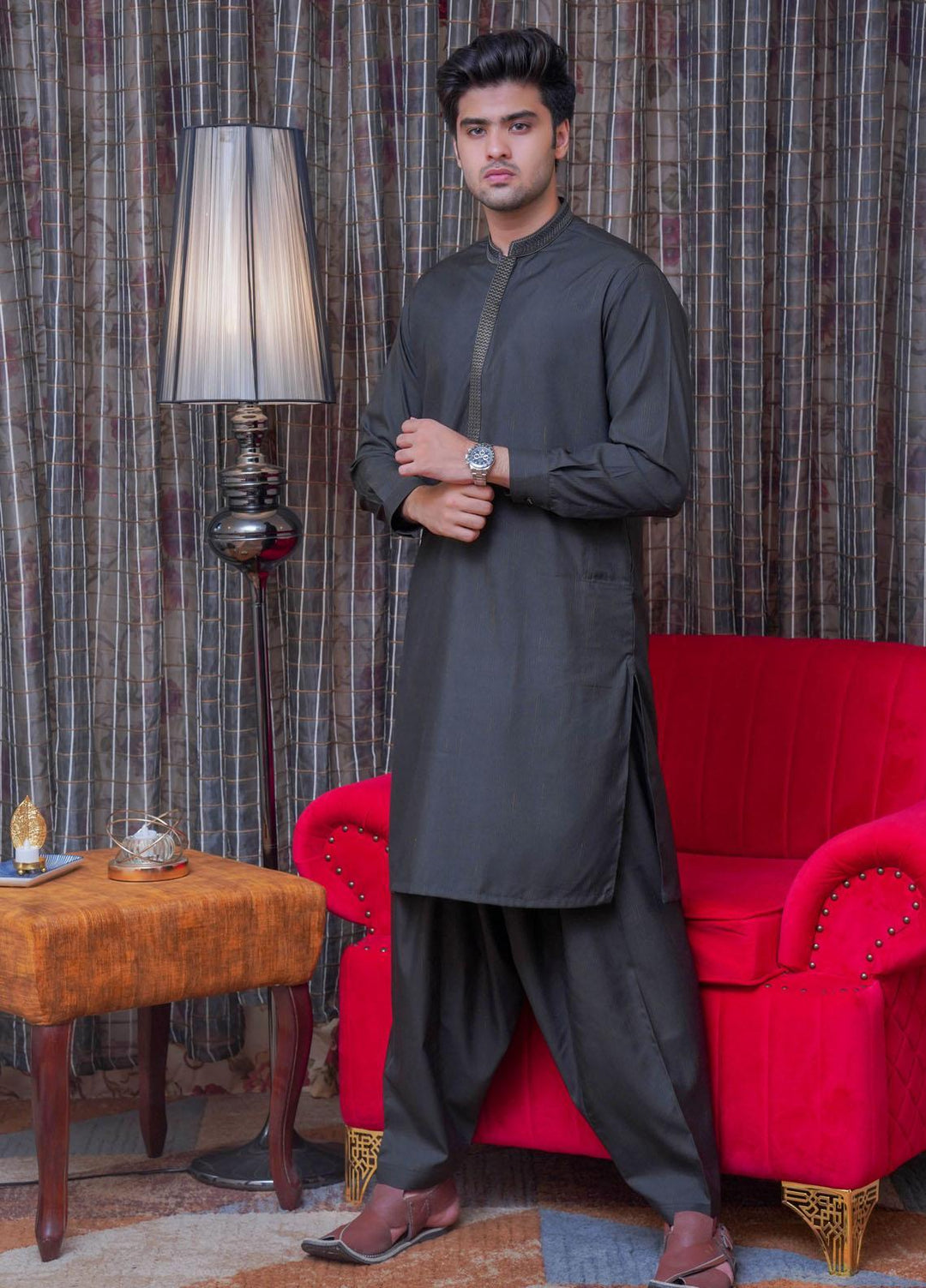 Real Image  Formal Kameez Shalwar for Men -  D-518 Green