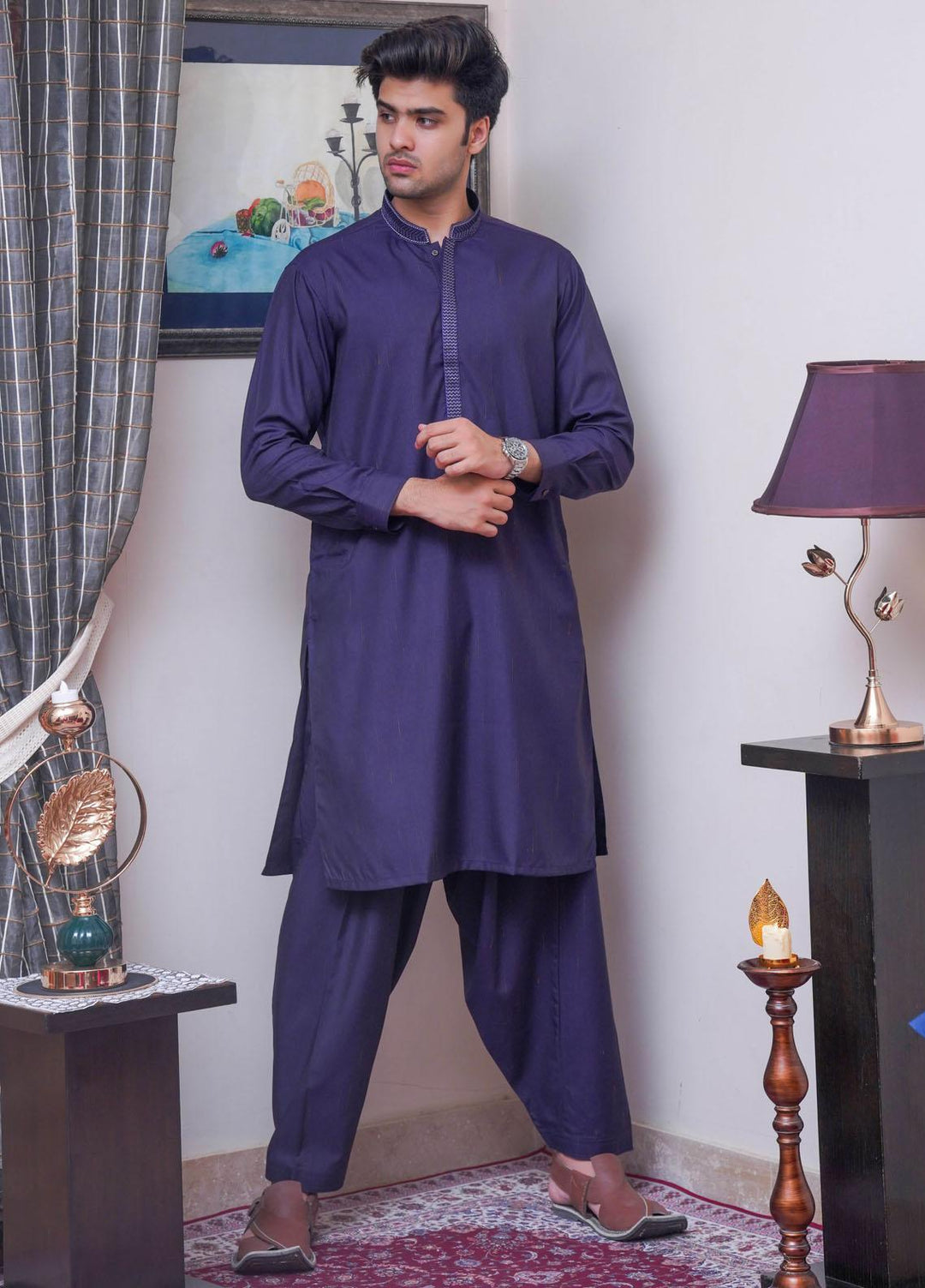 Real Image  Formal Kameez Shalwar for Men -  D-518 Purple