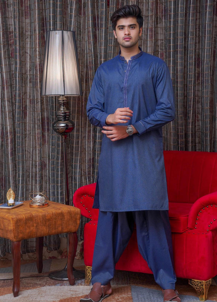 Real Image  Formal Kameez Shalwar for Men -  D-519 Blue